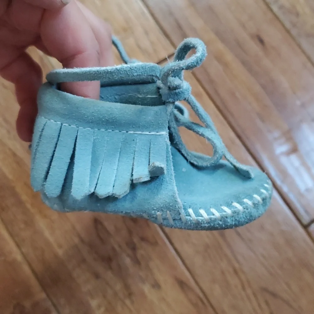 Minnetonka Blue Suede Baby Moccasins